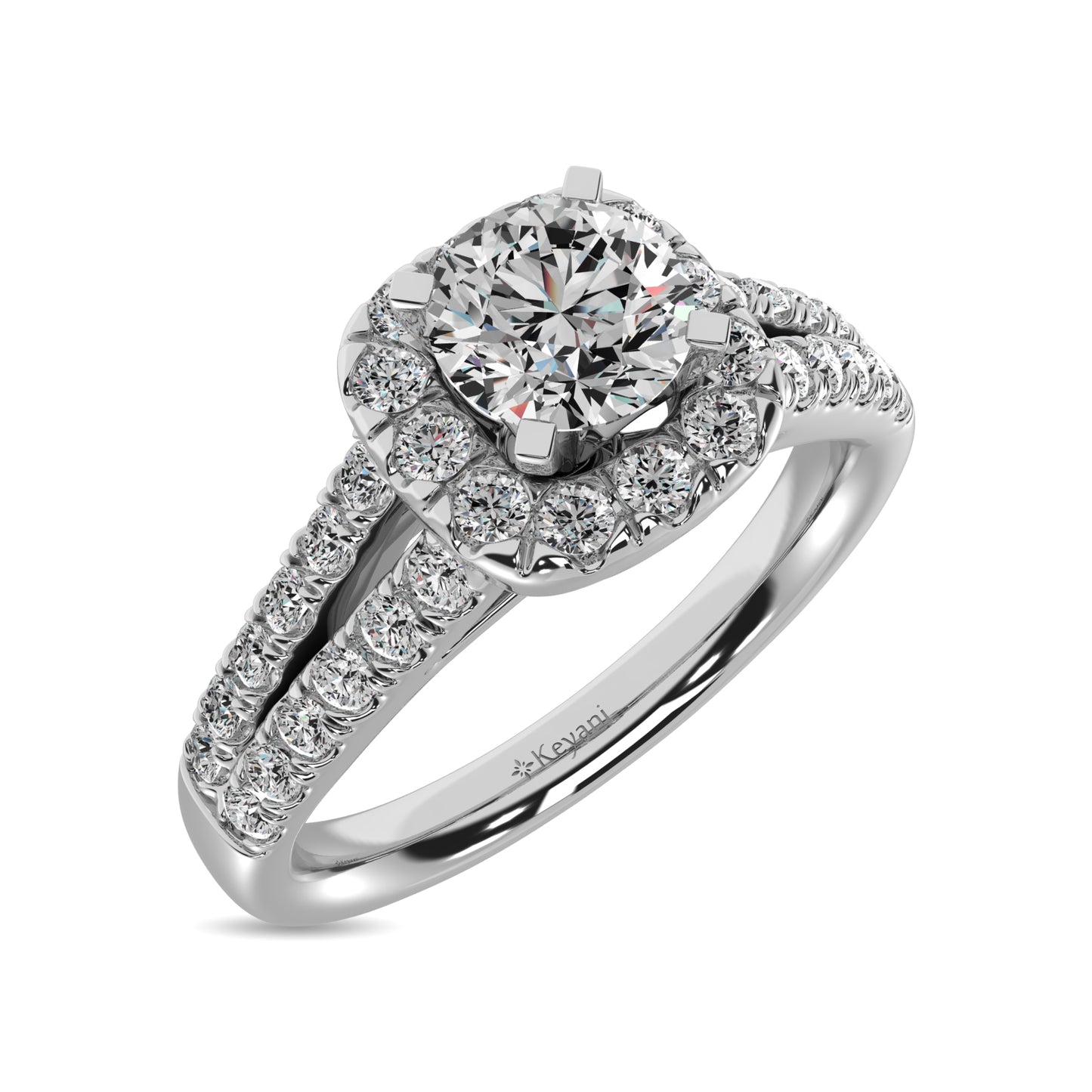 14K White Gold 1 Ct.Tw. Diamond Halo Engagement Ring