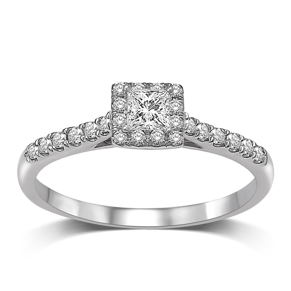 14K White Gold 1/2 Ct.Tw. Diamond Halo Engagement Ring