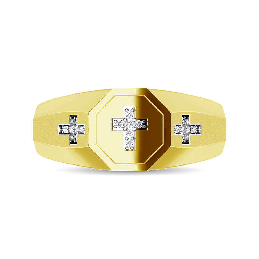 10K Yellow Gold 1/20 Ct.Tw. Diamond Men's Cross Ring