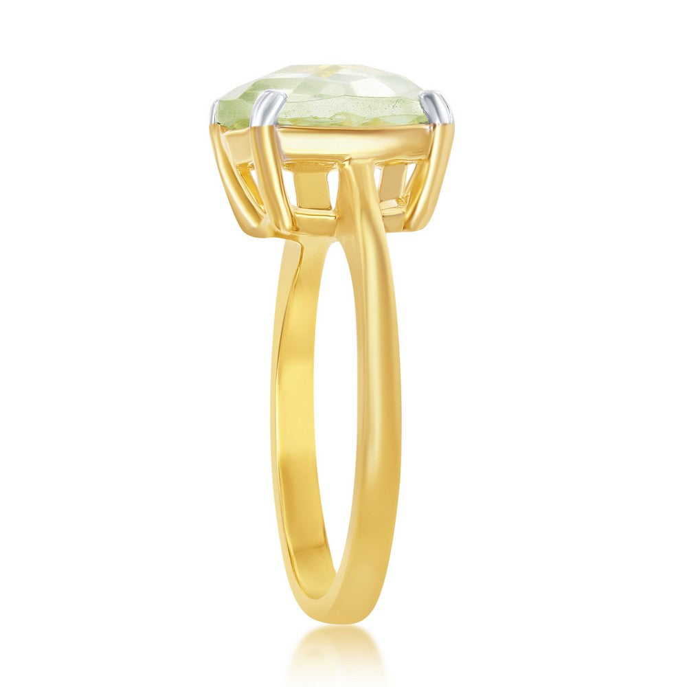 Sterling Silver Gold Plated Four-Prong Checkered 3.44cttw Green Amethyst Ring