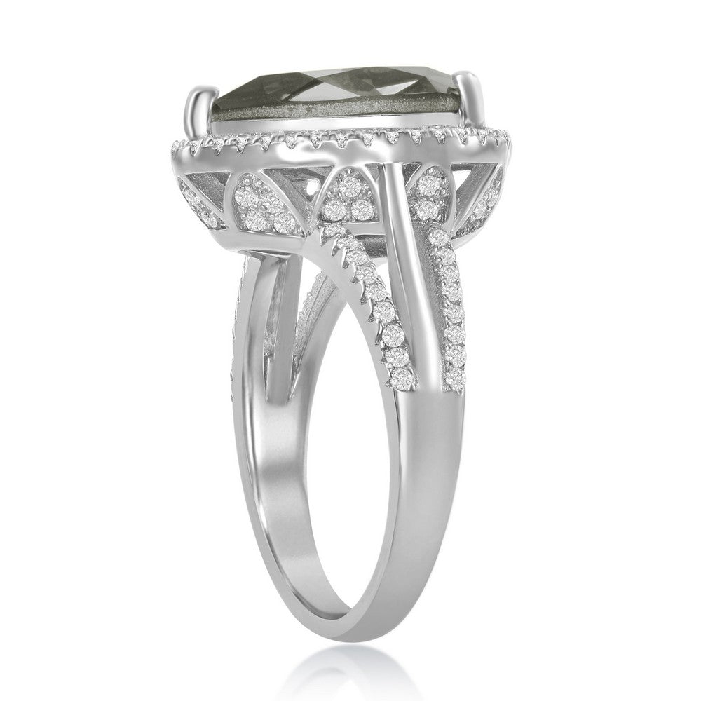 Sterling Silver 14x10mm Pearshaped Halo CZ - Black Diamond Swarovski Element Ring