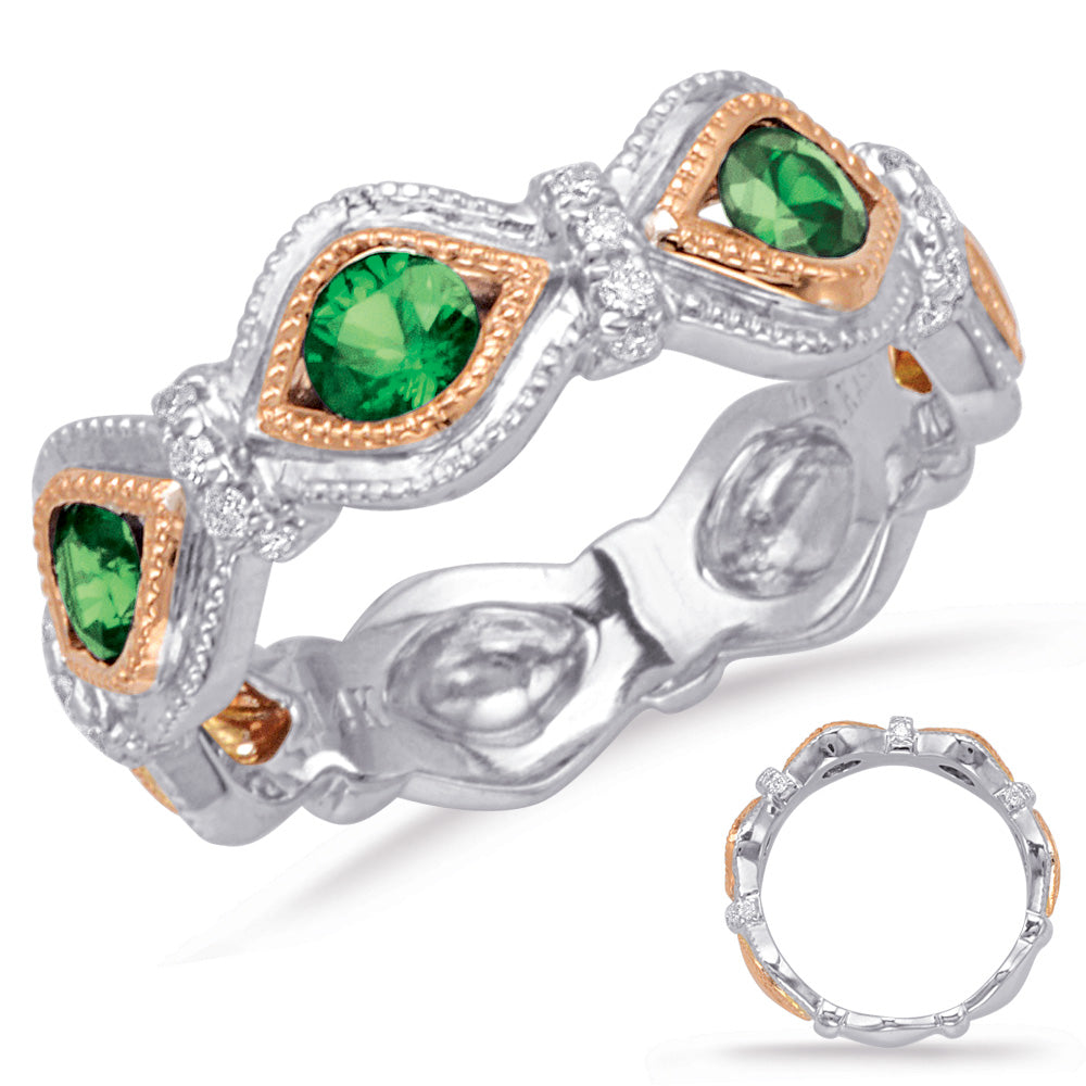 Rose & White Gold Emerald & Diamond Ring