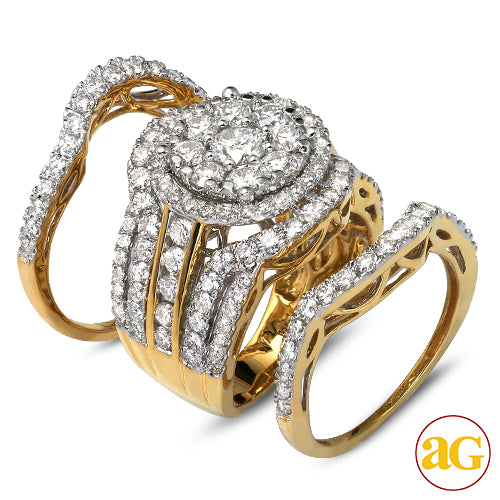 14KY 4.00CTW DIAMOND ROUND CLUSTER 3 RING BRIDAL