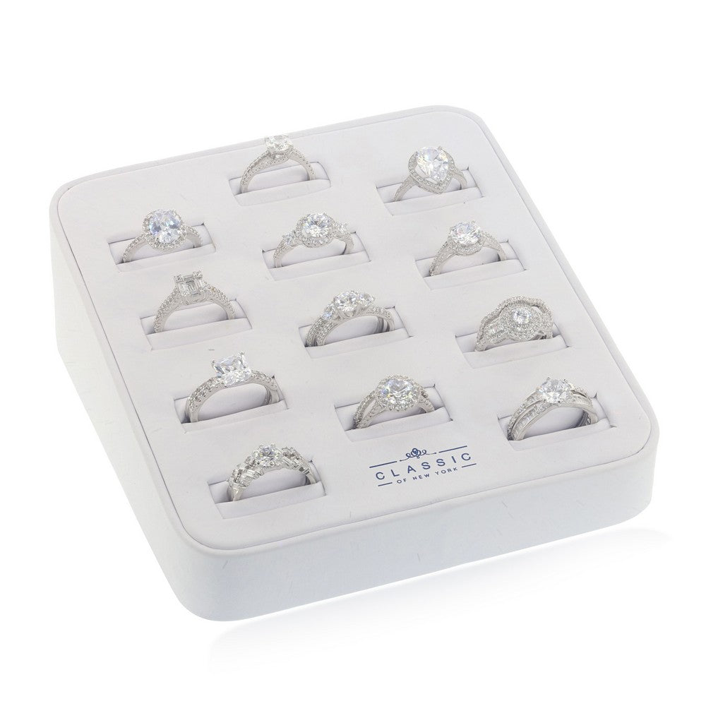 Sterling Silver, CZ Engagement Rings, 12 Pcs on Display - Size 7