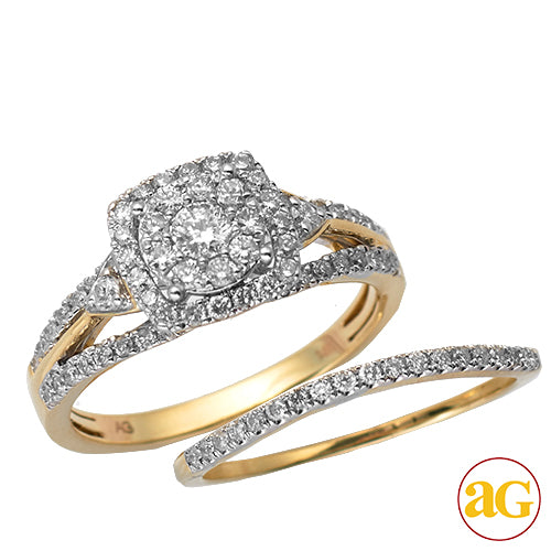 14KY 0.90CTW DIAMOND FLEUR HEAD BRIDALS SET WITH S