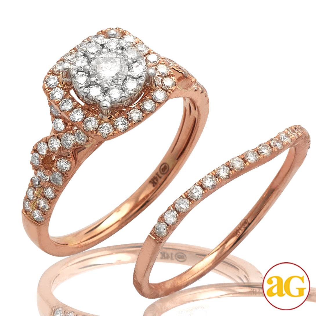 14KR 1.00CTW DIAMOND ROUND FLEUR HEAD BRIDAL SET