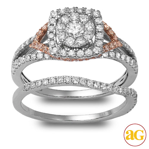 14KW+R 1.00CTW DIAMOND ROUND FLEUR HEAD BRIDAL SET
