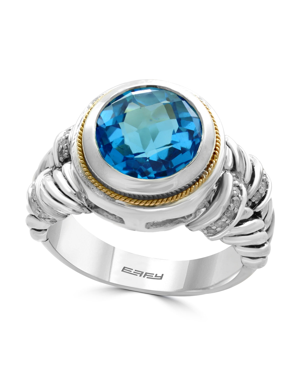 Effy 925 18K Yellow Gold/Silver Diamond and Blue Topaz Ring