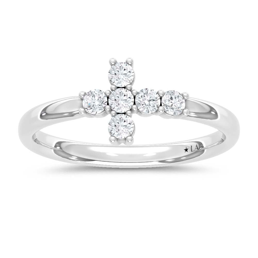 10K White Gold Lab Grown Diamond 1/4 Ct.Tw. Cross Ring