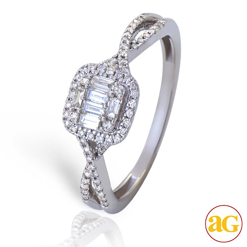 14KW 0.35CTW BAGUETTE DIAMOND BRIDAL RING WITH SQU