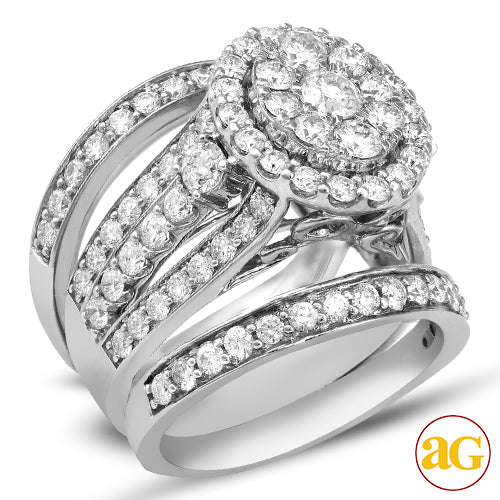 14KW 3.00CTW CLUSTER DIAMOND 3-RING BRIDAL SET