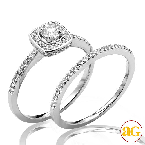 14KW 0.55CTW DIAMOND BRIDAL SET WITH SQUARE HALO -