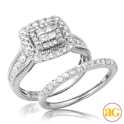 14KW 1.30CTW DIAMOND QUAD HEAD BRIDAL SET WITH DOU