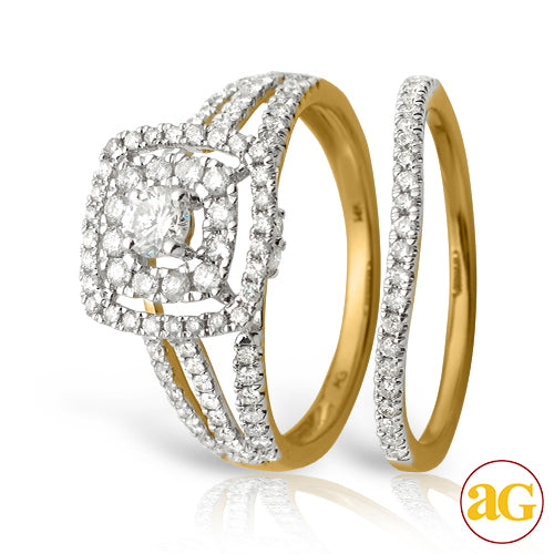 14KY 1.00CTW DIAMOND BRIDAL SET - DOUBLE SQUARE HA