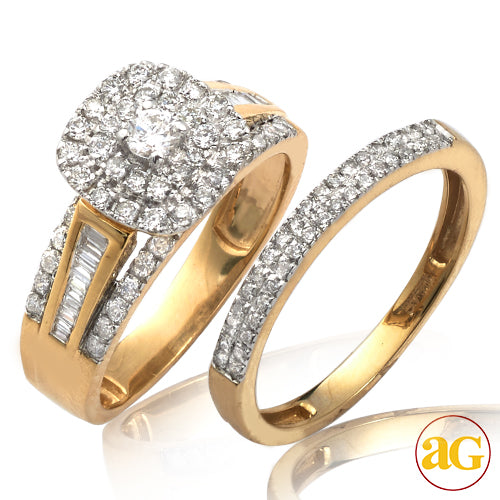 14KY 1.05CTW DIAMOND BRIDAL SET - DOUBLE ROUNDED