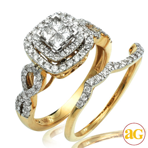 14KY 1.00CTW PC DIAMOND QUAD HEAD BRIDAL SET