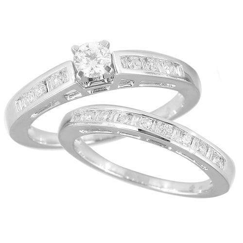 14KW 0.75CTW DIAMOND BRIDAL SET - CHANNEL SET BAGU