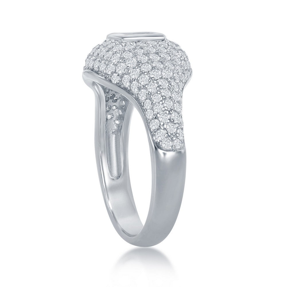 Sterling Silver Micro Pave Center Double Baguette Ring