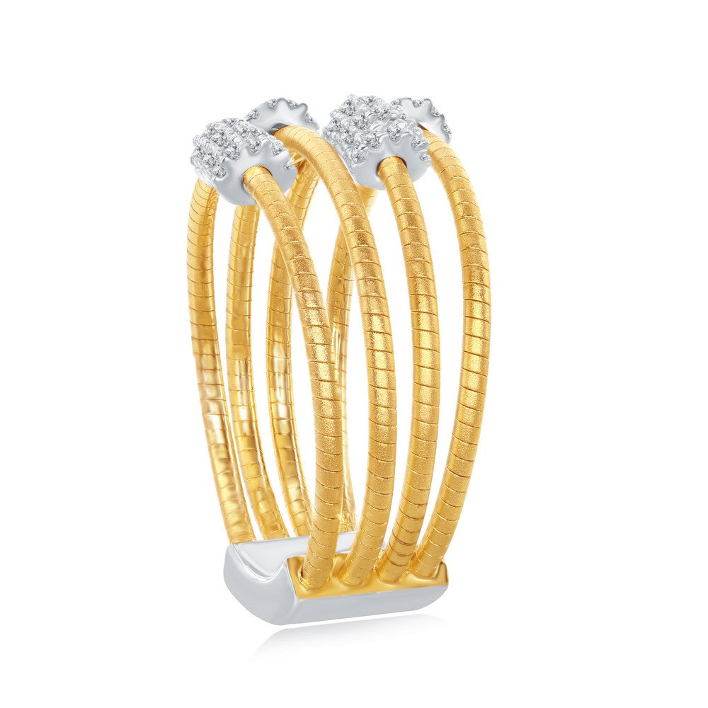 Sterling Silver Designer Ring, Set with CZ, Bonded with 14K Gold, MADE IN ITALY