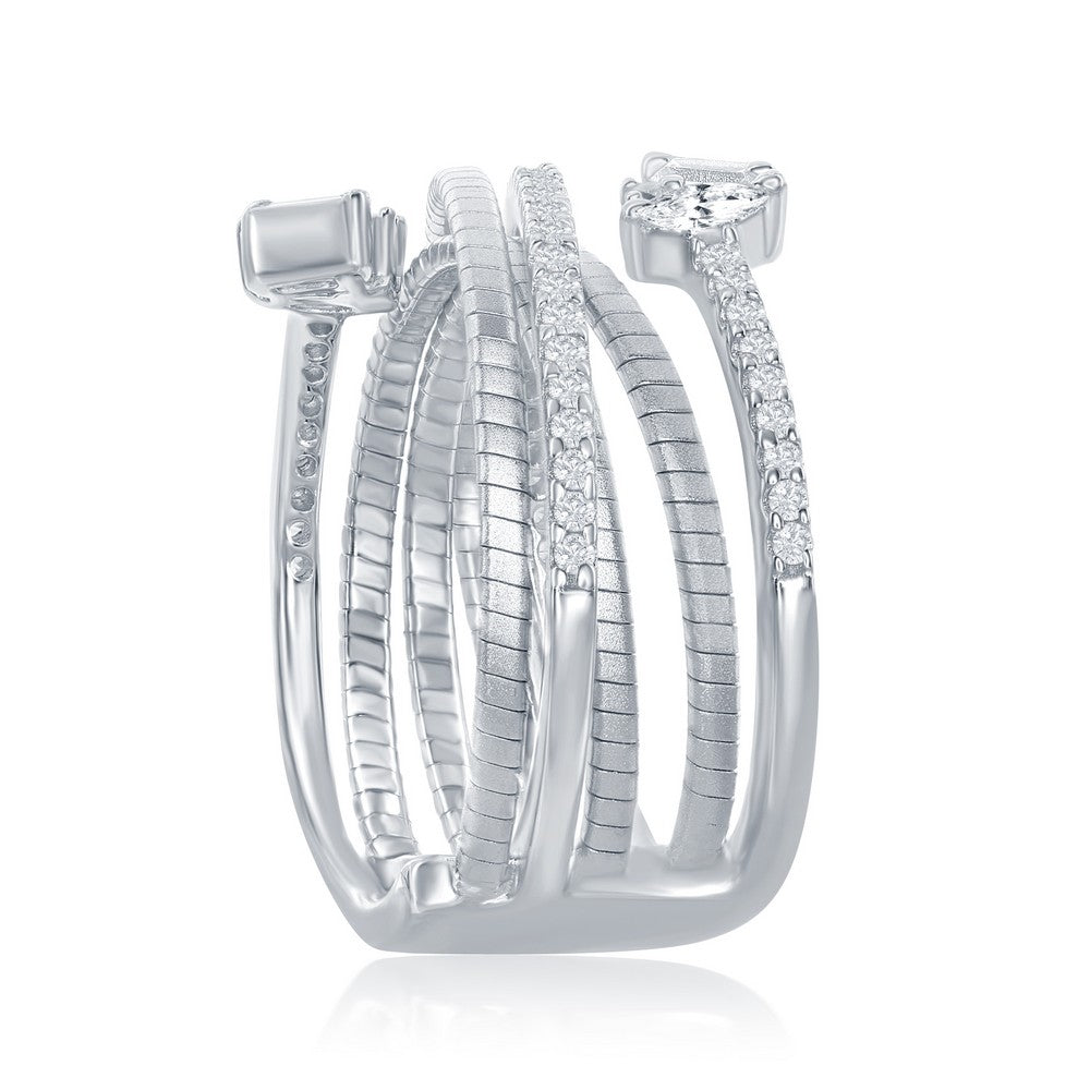Sterling Silver Designer Ring, Set with CZ, Bonded with Platinium, MADE IN ITALY