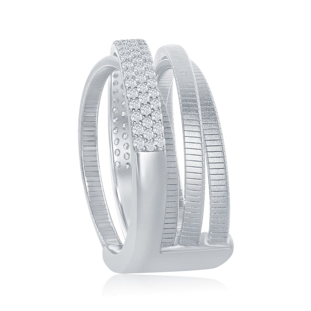 Sterling Silver Designer Ring, Set with CZ, Bonded with Platinium, MADE IN ITALY
