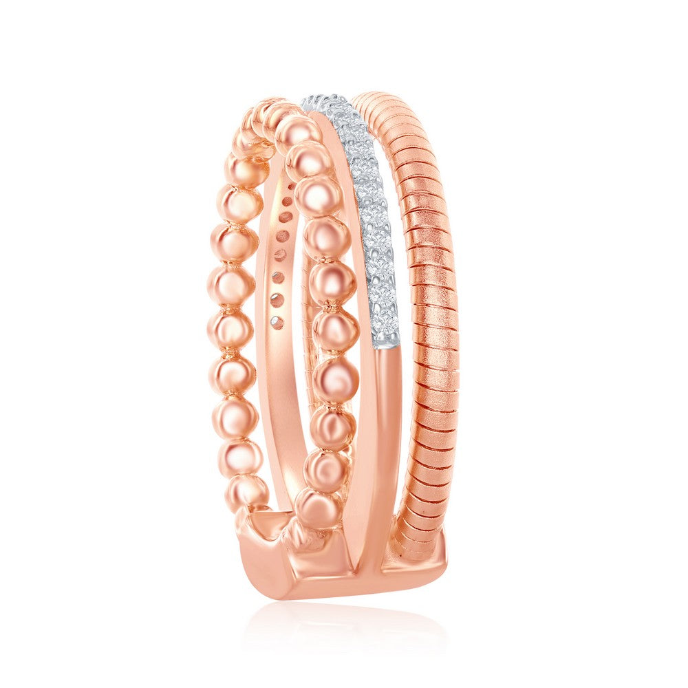 Sterling Silver Designer Ring, Set with CZ, Bonded with 14K Rose Gold, MADE IN ITALY