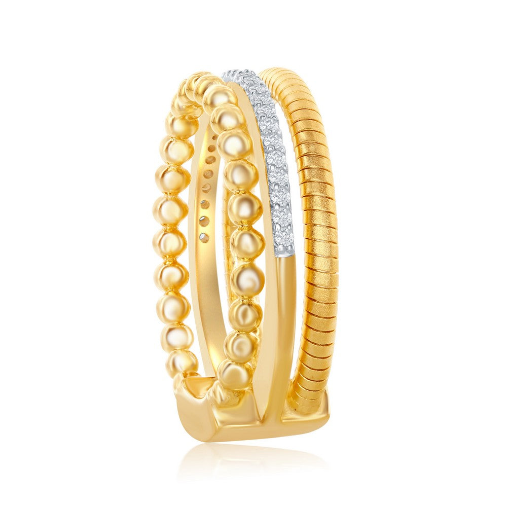 Sterling Silver Designer Ring, Set with CZ, Bonded with 14K Gold, MADE IN ITALY