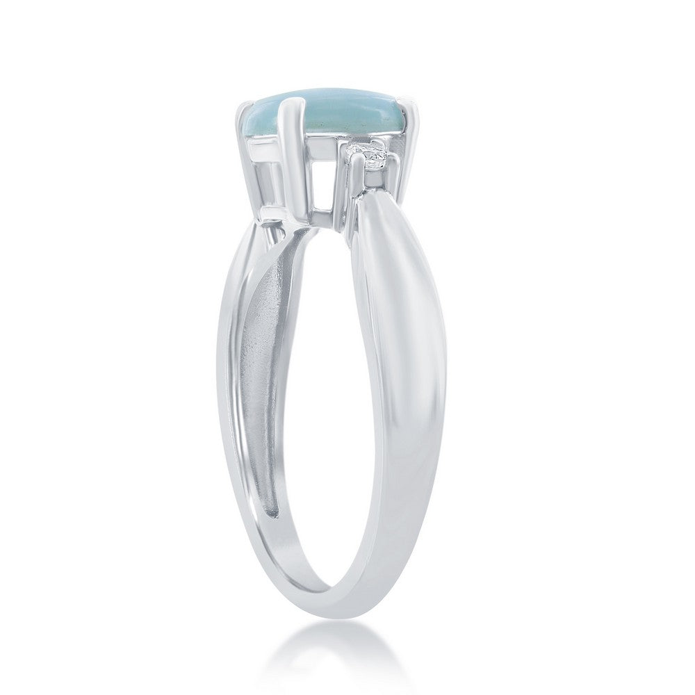 Sterling Silver Four-Prong Round Larimar with White CZ Side Stones Ring
