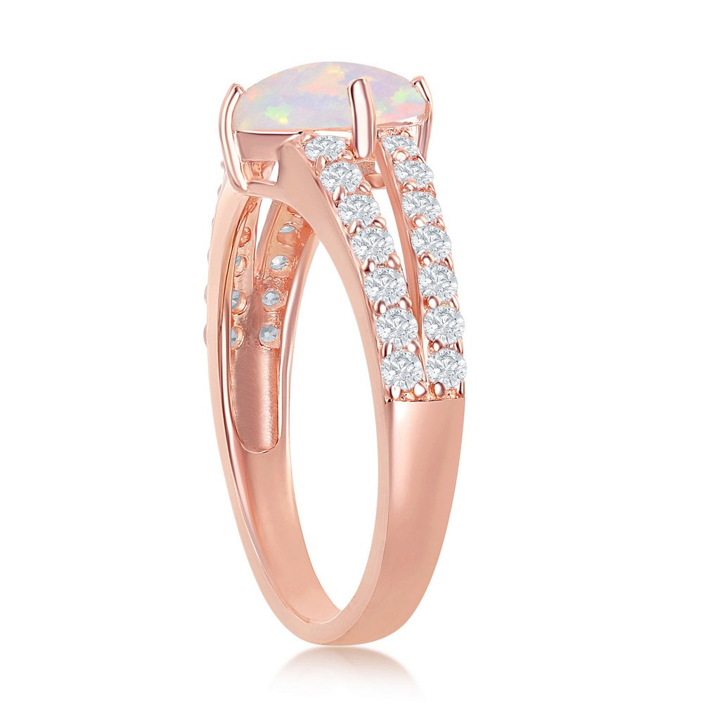 Sterling Silver Diamond-Shaped Opal CZ Open Band Ring - Rose Gold Plated