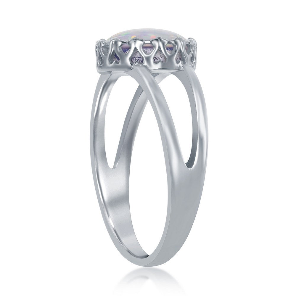 Sterling Silver Round White Inlay Opal Open Band Ring