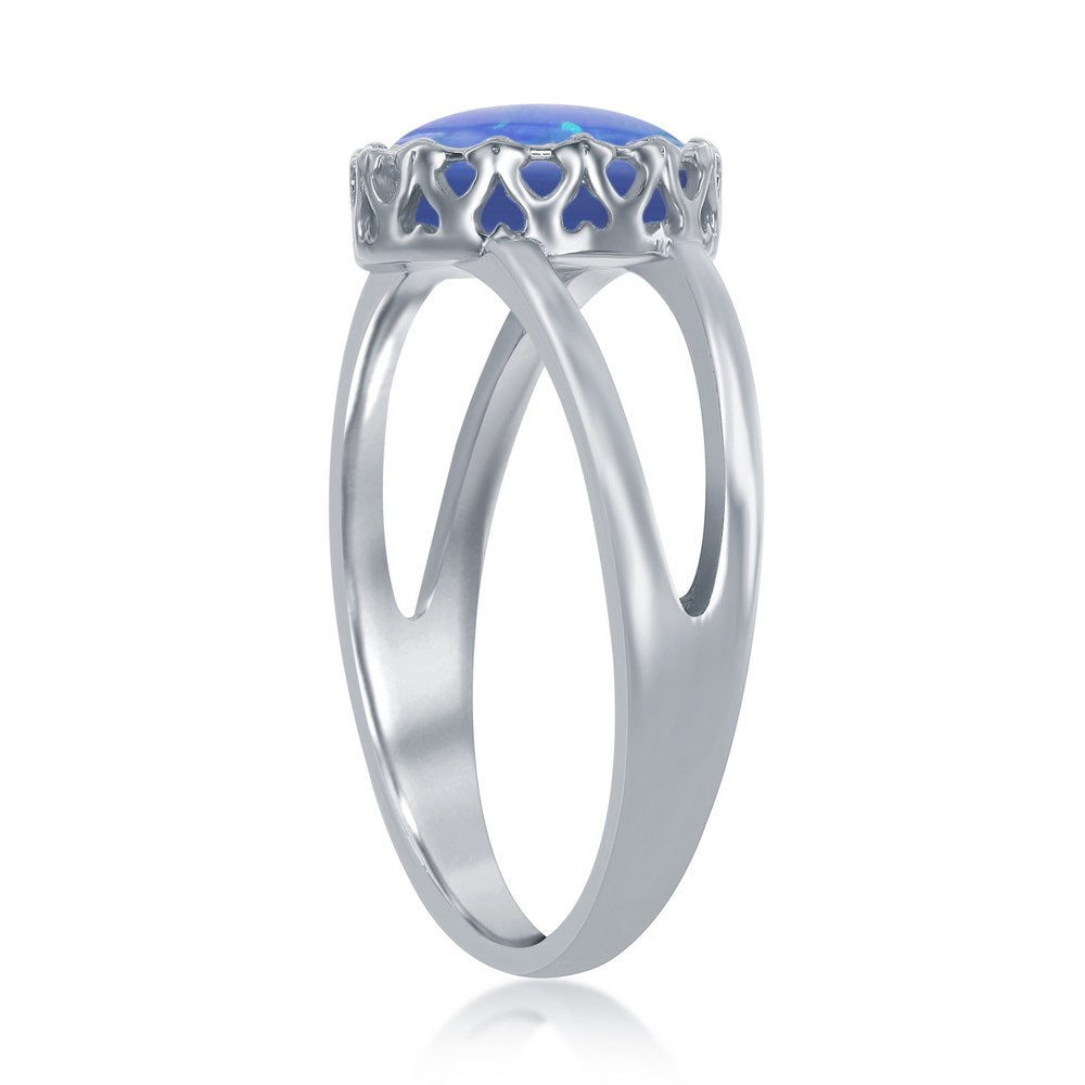 Sterling Silver Round Blue Inlay Opal Open Band Ring