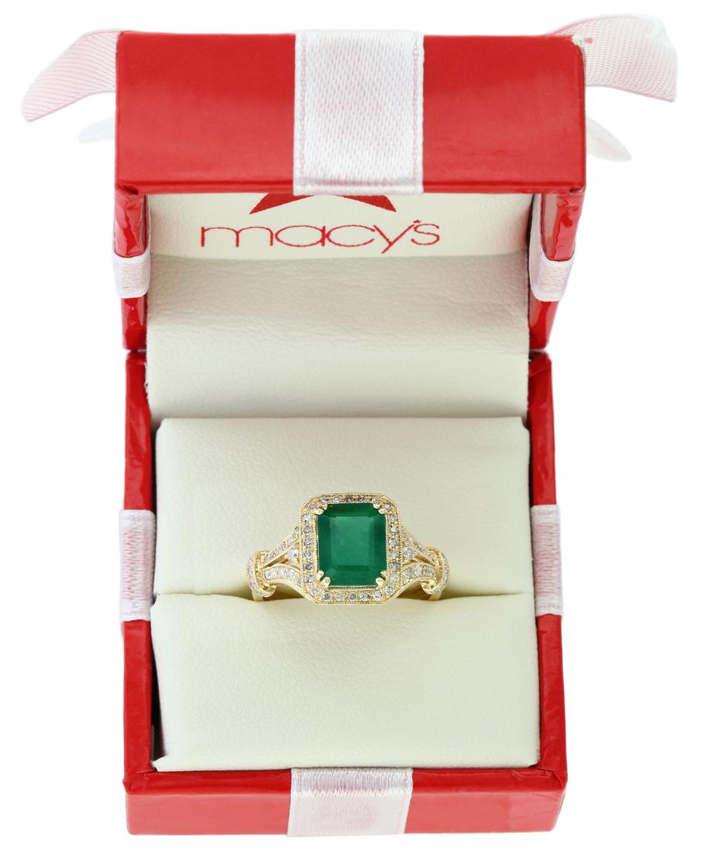 EFFY 14K YELLOW GOLD DIAMOND,NATURAL EMERALD RING