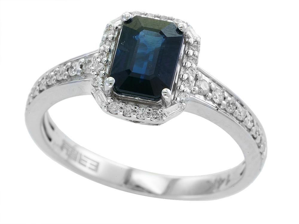 EFFY 14K WHITE GOLD DIAMOND,NATURAL SAPPHIRE RING