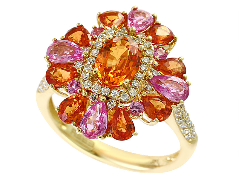 EFFY 14K YELLOW GOLD DIAMOND,ORANGE SAPPHIRE,PINK SAPPHIRE RING