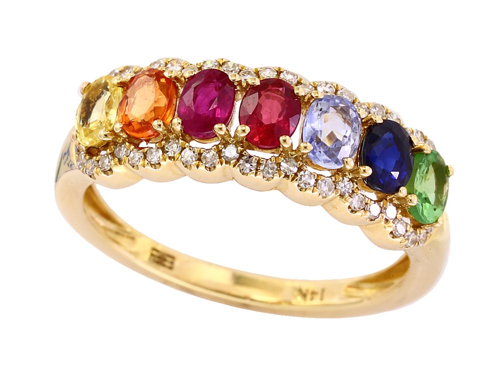 EFFY 14K YELLOW GOLD DIAMOND,ORANGE SAPPHIRE,PINK SAPPHIRE,NATURAL RUBY,NATURAL SAPPHIRE,TSAVORITE,YELLOW SAPPHIRE RING