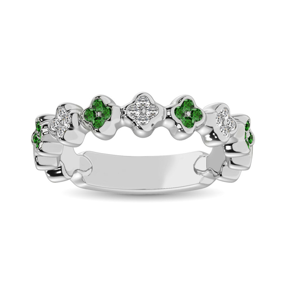 14K White Gold 1/3 Ctw Alternate Tsavorite & Diamond Stackable Ring