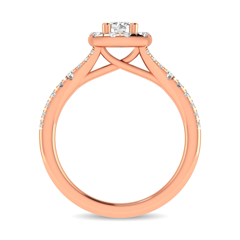 Diamond Split Shank Single Halo Bridal Ring 1 ct tw Round Cut in 14K Rose Gold