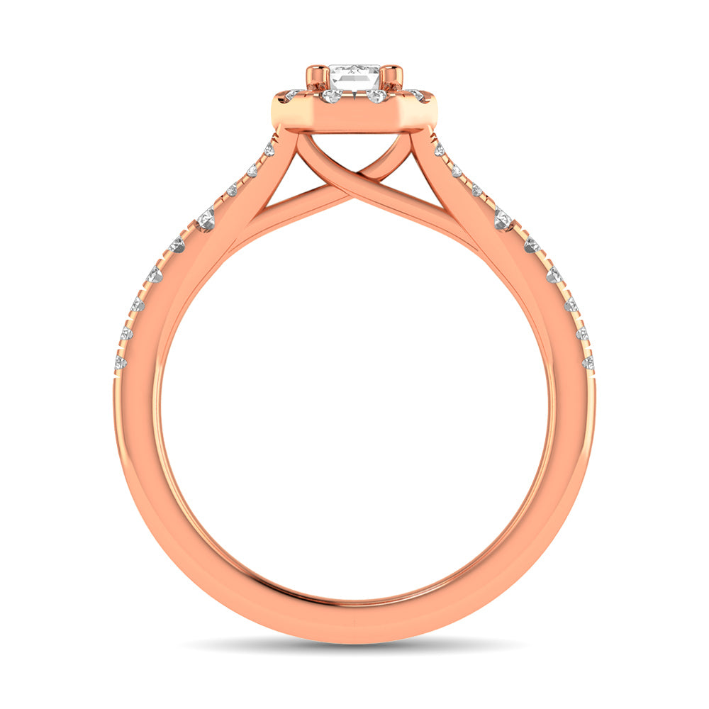Diamond Split Shank Single Halo Bridal Ring 1 ct tw Emerald Cut in 14K Rose Gold