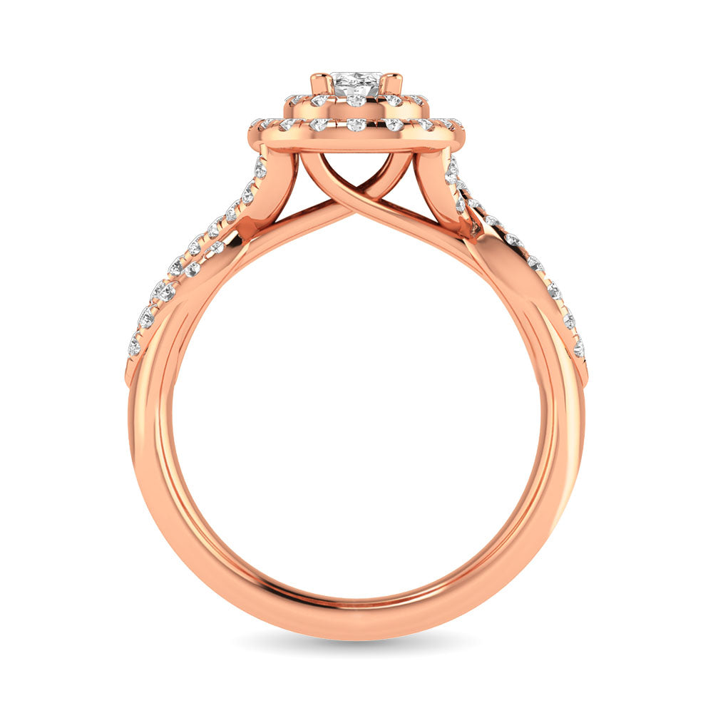 Diamond Twist Shank Double Halo Bridal Ring 1 ct tw Oval Cut in 14K Rose Gold