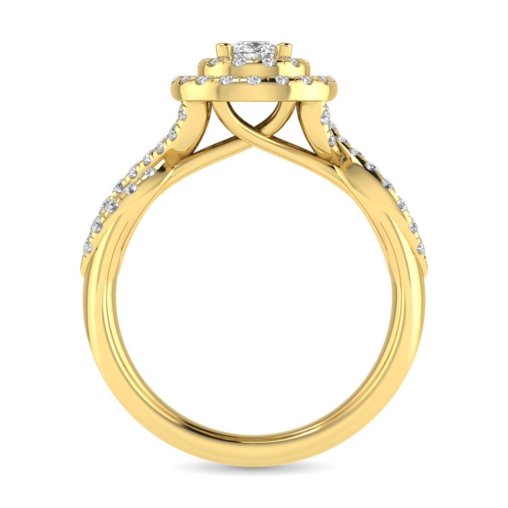 Diamond Twist Shank Double Halo Bridal Ring 1 ct tw Pear Cut in 14K Yellow Gold
