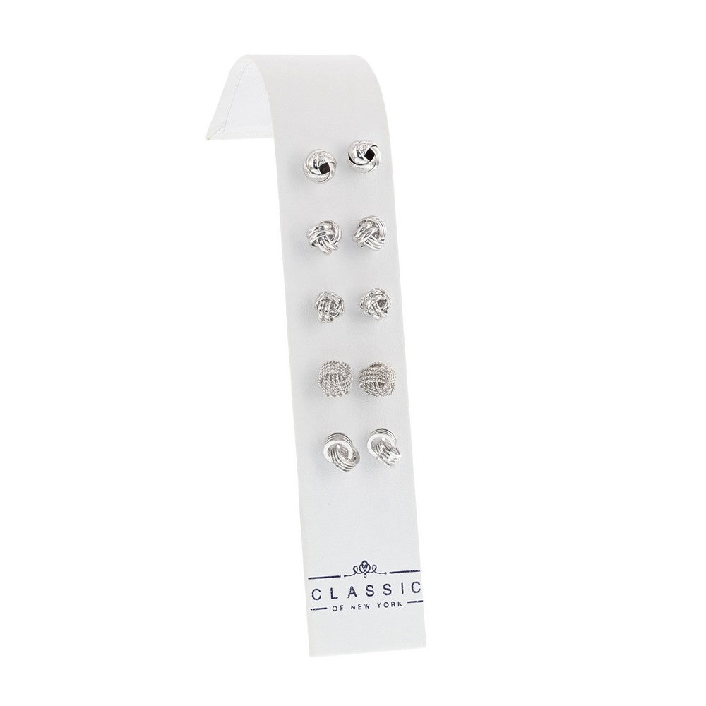 Sterling Silver Set of 5 Love Knot Stud Earrings
