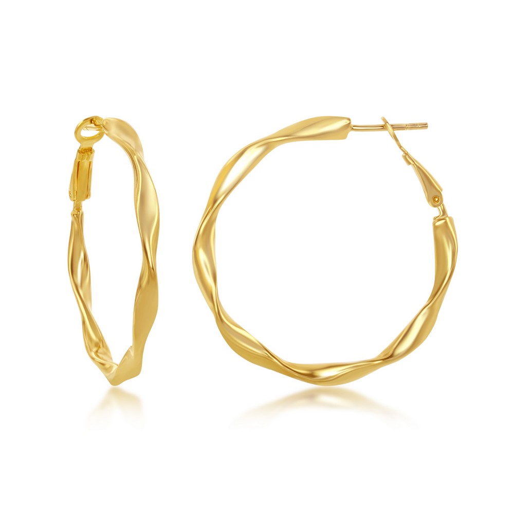 Sterling Silver Twisted Hoop Earrings - Gold Plated