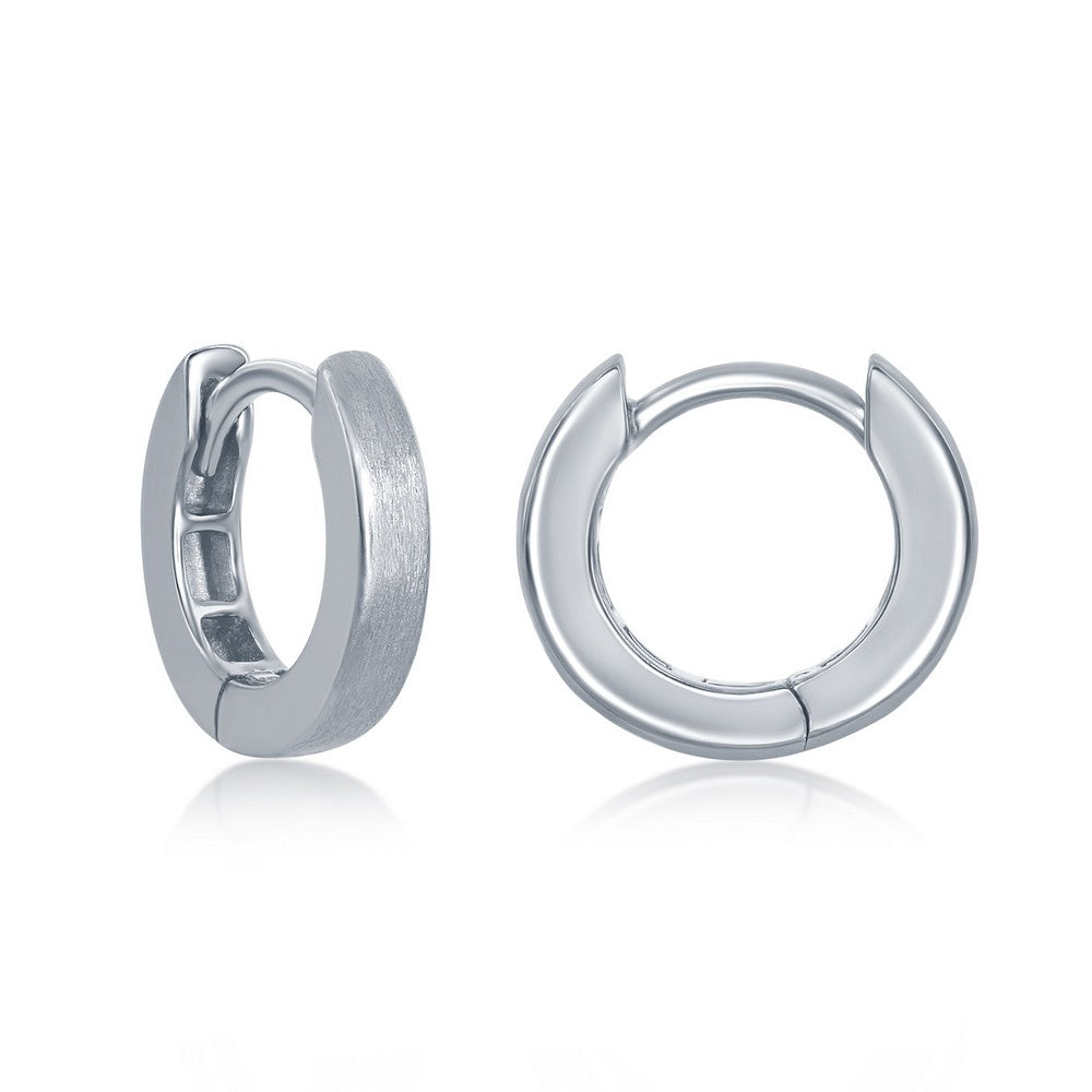 Sterling Silver Brushed Huggie 3x13mm Hoop Earrings