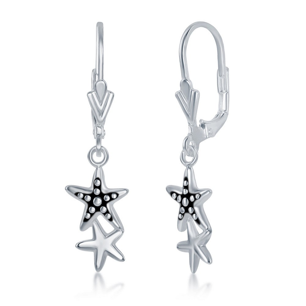 Sterlng Silver Oxidized Double Starfish Earrings