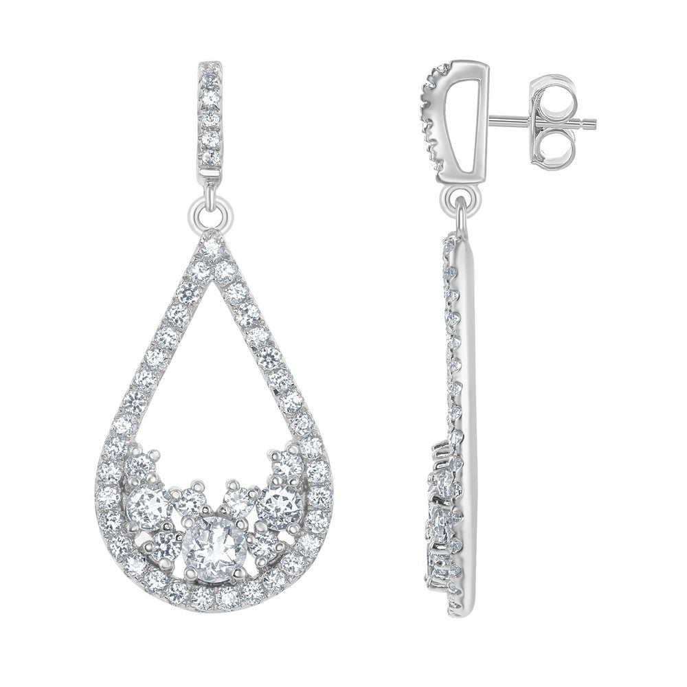 Sterling Silver Crescent Shape With 3.05cttw White Topaz & Center Open Teardrop Bridal Earrings