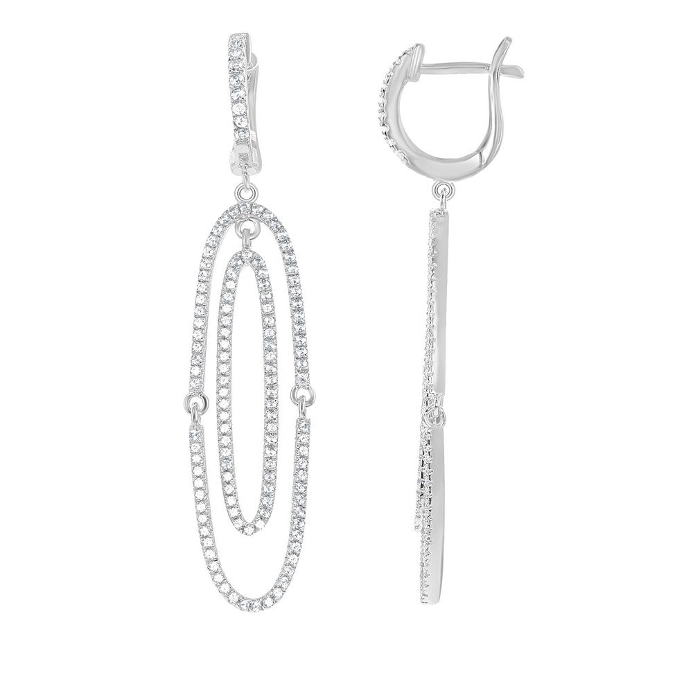 Sterling Silver White Topaz Open Double Oval Earrings