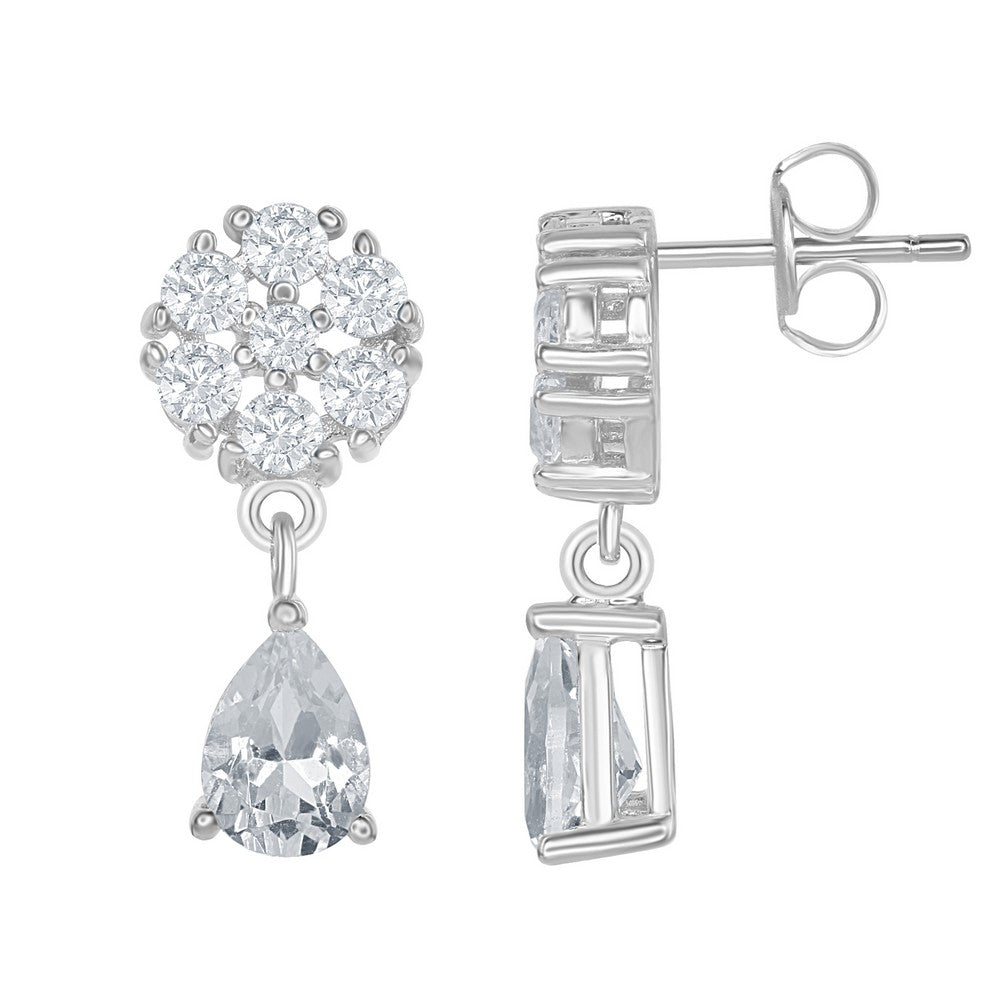 Sterling Silver Flower and 2.75 cttw White Topaz Teardrop Bridal Earrings