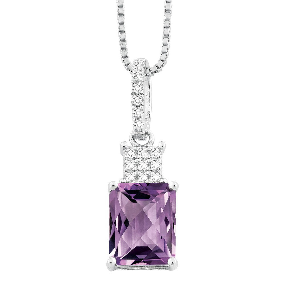 Sterling Silver 3.437 ct Rectangular Amethyst with .165 ct White Topaz Necklace