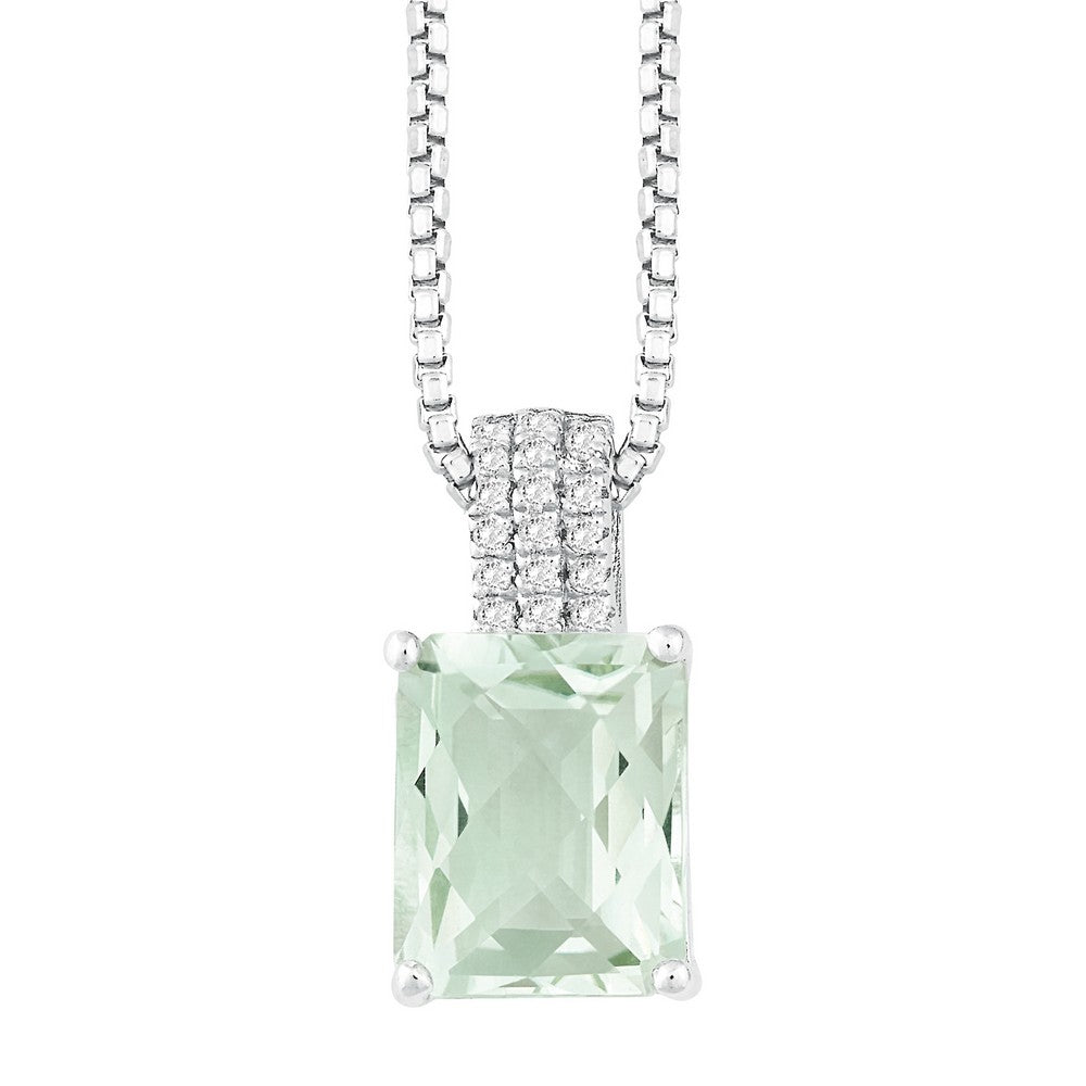 Sterling Silver 3.296 ct Octagon Green Amethyst with .144 ct White Topaz Necklace