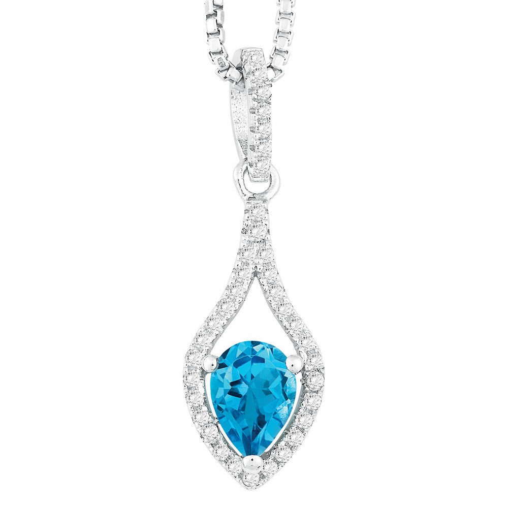 Sterling Silver .805 ct Pear Swiss Blue Topaz with .291 ct White Topaz Necklace